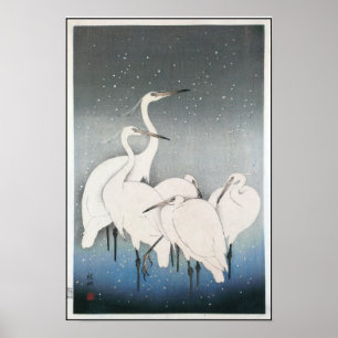 Ohara Kosons Vintage Egrets im Schnee Poster