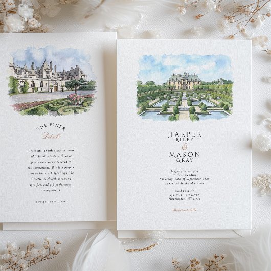 Oheka Castle New York Watercolor Wedding Einladung