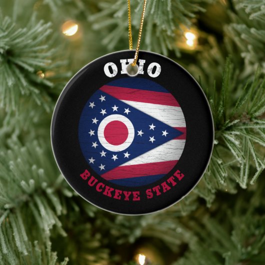 OHIO BUCKEYE STAAT FLAG KERAMIK ORNAMENT (Baum)