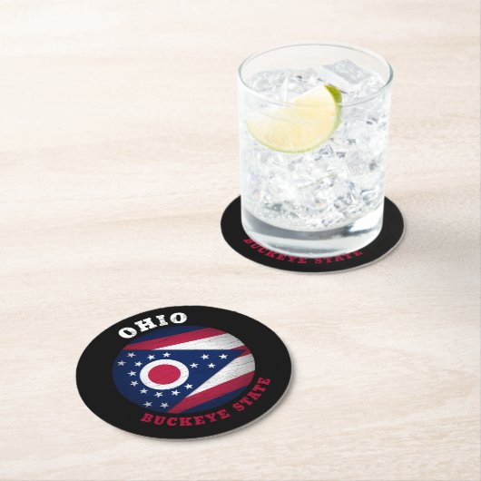 OHIO BUCKEYE STAAT FLAG RUNDER PAPPUNTERSETZER (Vor Ort)