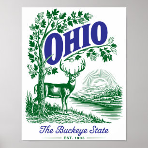 Ohio Buckeye State Hirsch & Natur Design Poster
