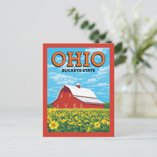 Ohio Buckeye State Vintage Barn Postkarte (Stehend Vorderseite)
