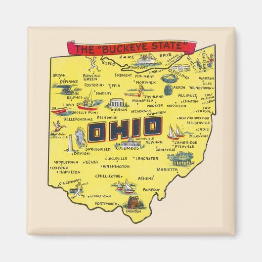 Ohio Der Buckeye Staat Vintage Karte Magnet (Vorne)
