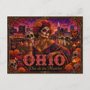 Ohio Día de los Muertos Retro Postkarte