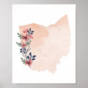 Ohio Floral Watercolor Staat Poster