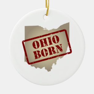 Ohio geboren - Briefmarke auf Karte Keramik Ornament