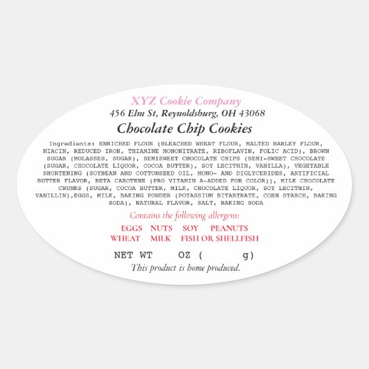 Ohio Hütte Food Law Label Zuhause baker Ovaler Aufkleber (Vorderseite)