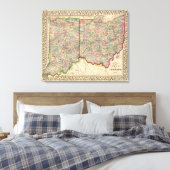 Ohio, Indiana Map von Mitchell Leinwanddruck (Insitu (Schlafzimmer))