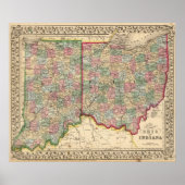 Ohio, Indiana Map von Mitchell Poster (Vorne)