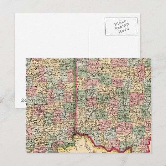 Ohio, Indiana Map von Mitchell Postkarte (Vorne/Hinten)