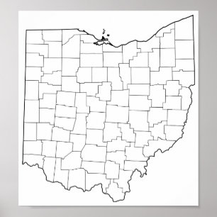 Ohio Landkreises Leere Kontur Karte Poster