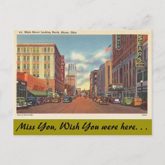 Ohio, Main Street, Akron Postkarte (Vorderseite)