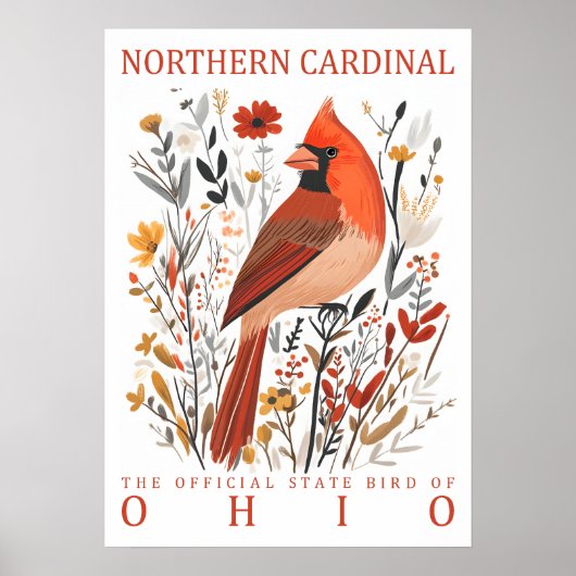 Ohio Northern Cardinal Staatsvogel Botanisch Poster (Vorne)