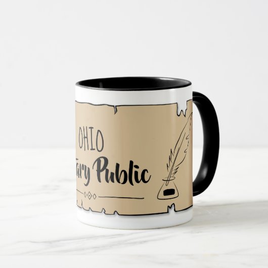 Ohio Notary Public Scroll Feather Quill Tasse (VorderseiteRechts)