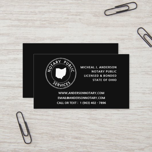 Ohio Notary Public Services Visitenkarte (Vorderseite/Rückseite Beispiel)