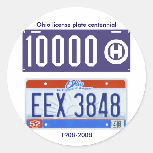 Ohio Nummernschild 100 Jahre Runder Aufkleber (Vorderseite)