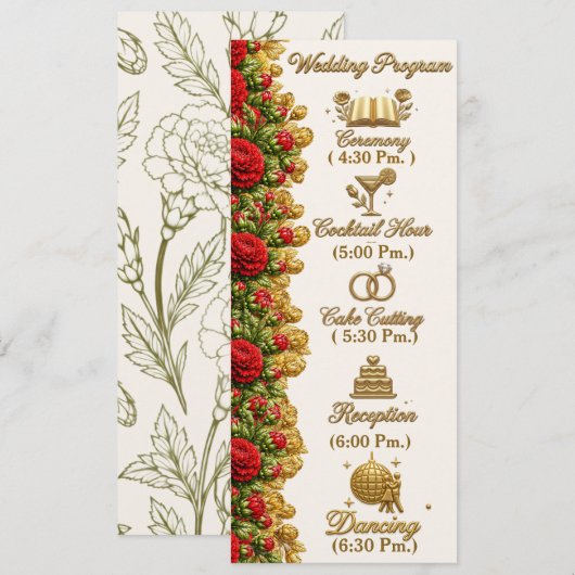 Ohio Red Carnation Hochzeitsprogrammkarte Programm (Vorne/Hinten)