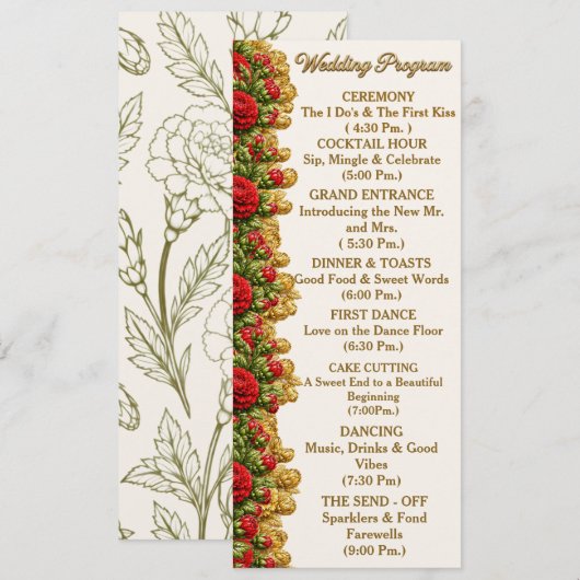 Ohio Red Carnation Hochzeitsprogrammkarte Programm (Vorne/Hinten)