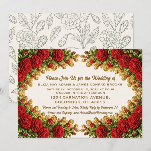 Ohio Red Carnation Wedding Invitation Save The Date (Vorne/Hinten)