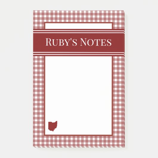 Ohio Rot Gingham Post-it Klebezettel (Vorderseite)