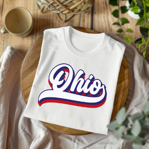 Ohio Rot Weiß Blau Vintage Schrift T-Shirt