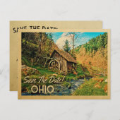 Ohio Save the Date Rustikale Hüttenmeilenholz Ankündigungspostkarte (Vorne/Hinten)