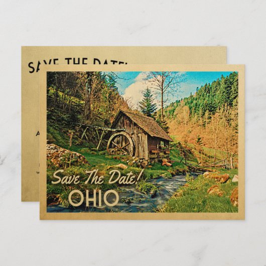 Ohio Save the Date Rustikale Hüttenmeilenholz Ankündigungspostkarte (Vorne/Hinten)