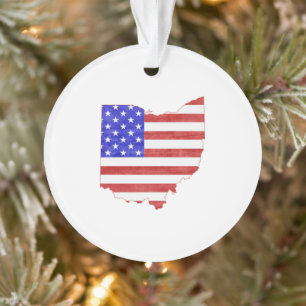 Ohio Shaped American Flag Buckeye Patriotic Ohioan Ornament