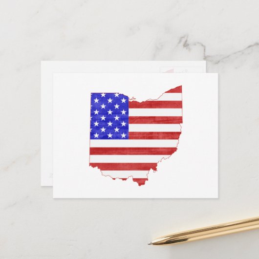 Ohio Shaped Patriotic Ohioan American Flag Buckeye Postkarte (Vorderseite/Rückseite Beispiel)