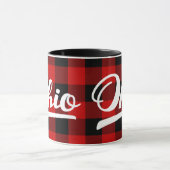 Ohio-Skript-rote Büffel-Karo-Muster-Andenken Tasse (Zentrum)
