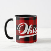 Ohio-Skript-rote Büffel-Karo-Muster-Andenken Tasse (Links)