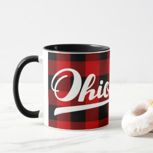 Ohio-Skript-rote Büffel-Karo-Muster-Andenken Tasse