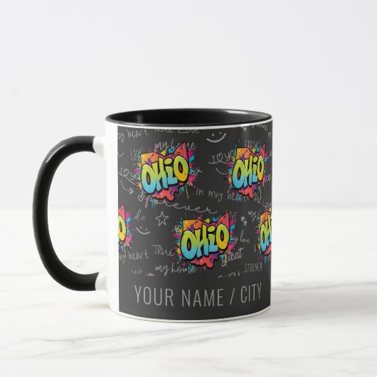 Ohio Staat Buckeyes Schwarze Graffiti Muster Tasse (Links)