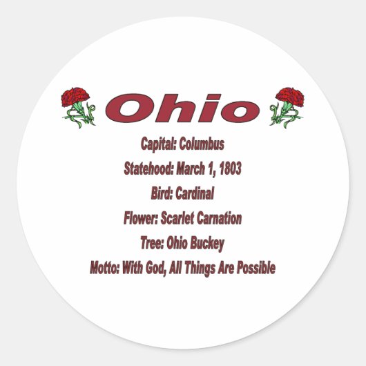 Ohio Staat Info Sticker (Vorderseite)