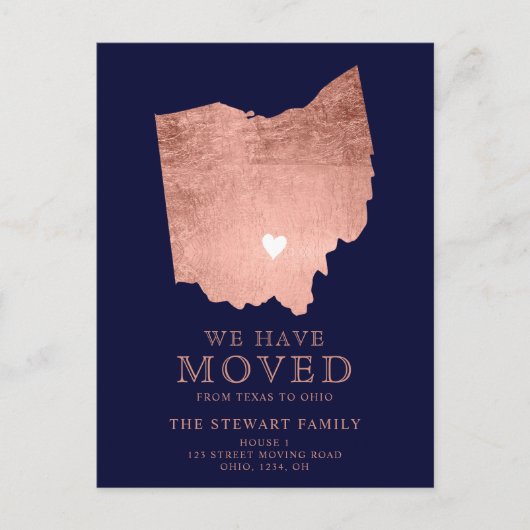 Ohio Staat Karte Marine Rose Gold Zuhause bewegen (Vorderseite)