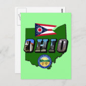 Ohio Staat Map, Bildtext, Flag und Siegel Postkarte (Vorne/Hinten)