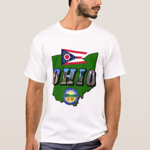 Ohio Staat Map, Bildtext, Flag und Siegel T-Shirt