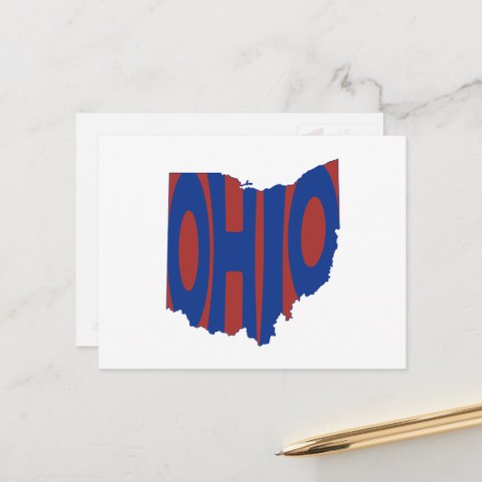 Ohio Staat Name Word Art Blue Postkarte (Vorderseite/Rückseite Beispiel)