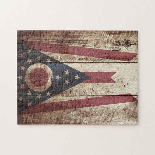 Ohio-Staats-Flagge auf altem hölzernem Korn Puzzle (Horizontal)