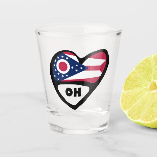 Ohio Staatsflagge im Herzen, OH Shotglas Schnapsglas (Vorderseite)