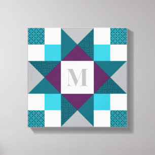 Ohio Star Quilt Block in Aquamarin, grau, Lila, we Leinwanddruck