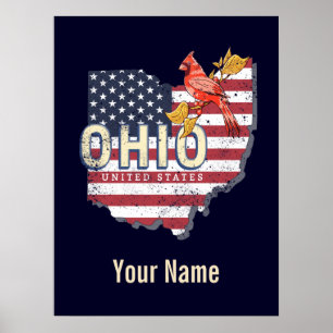 Ohio State Vereinigte Staaten Retro-Karte Vintage Poster