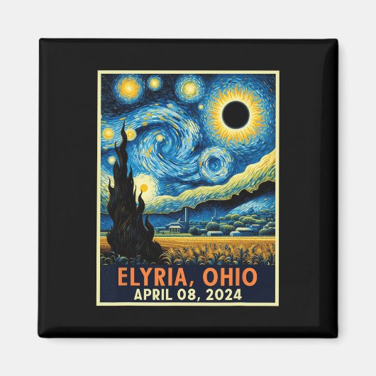Ohio Total Solar Eclipse 2024 Starry Night Van Gog Magnet (Vorne)