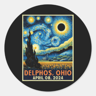 Ohio Total Solar Eclipse 2024 Starry Night Van Gog Runder Aufkleber