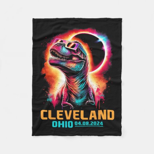 Ohio Total Solar Eclipse 2024 T Rex Dinosaur Fleecedecke (Vorderseite)