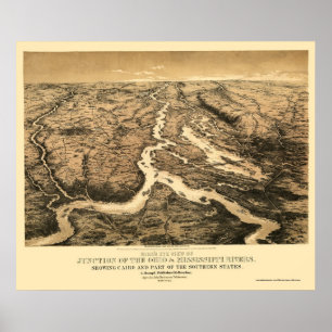 Ohio und Mississippi River Map 1861 Poster
