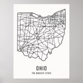 Ohio US Staat Road Map - Buckeye Staat Map Poster (Vorne)