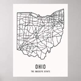 Ohio US Staat Road Map - Buckeye Staat Map Poster
