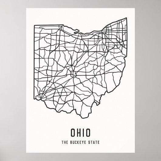 Ohio US Staat Road Map - Buckeye Staat Map Poster (Vorne)