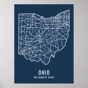 Ohio US Staat Road Map - Buckeye Staat Map Poster